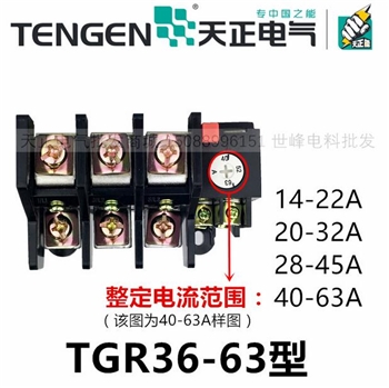 TENGEN天正 热过载继电器TGR36-63 JR16B JR36-63a热过载保护器45